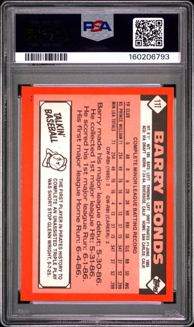 1986 TOPPS TRADED #11T BARRY BONDS PSA 7