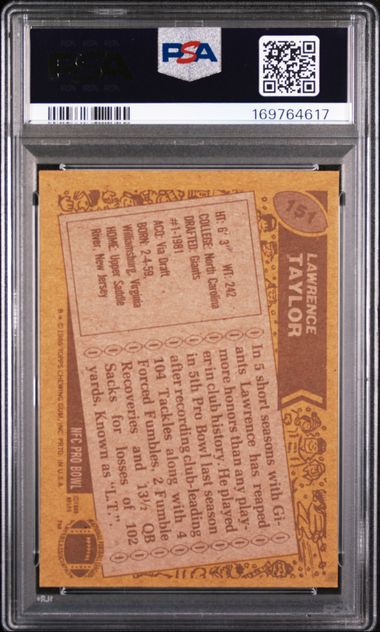 1986 TOPPS #151 LAWRENCE TAYLOR PSA 7