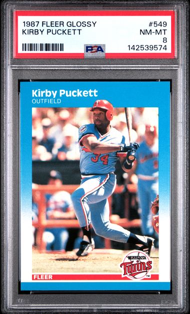 1987 FLEER GLOSSY #549 KIRBY PUCKETT PSA 8