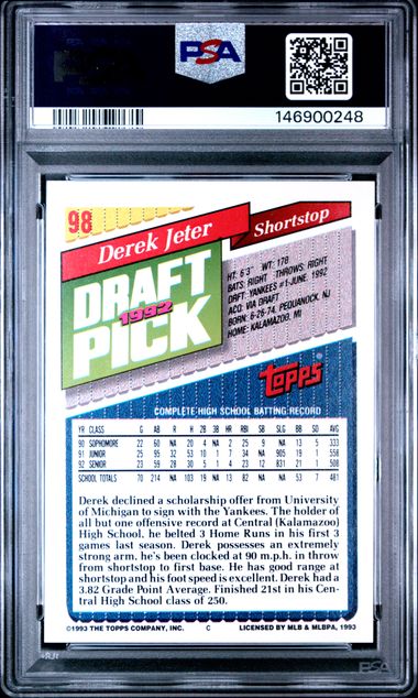 1993 Topps #98 Derek Jeter RC PSA 9