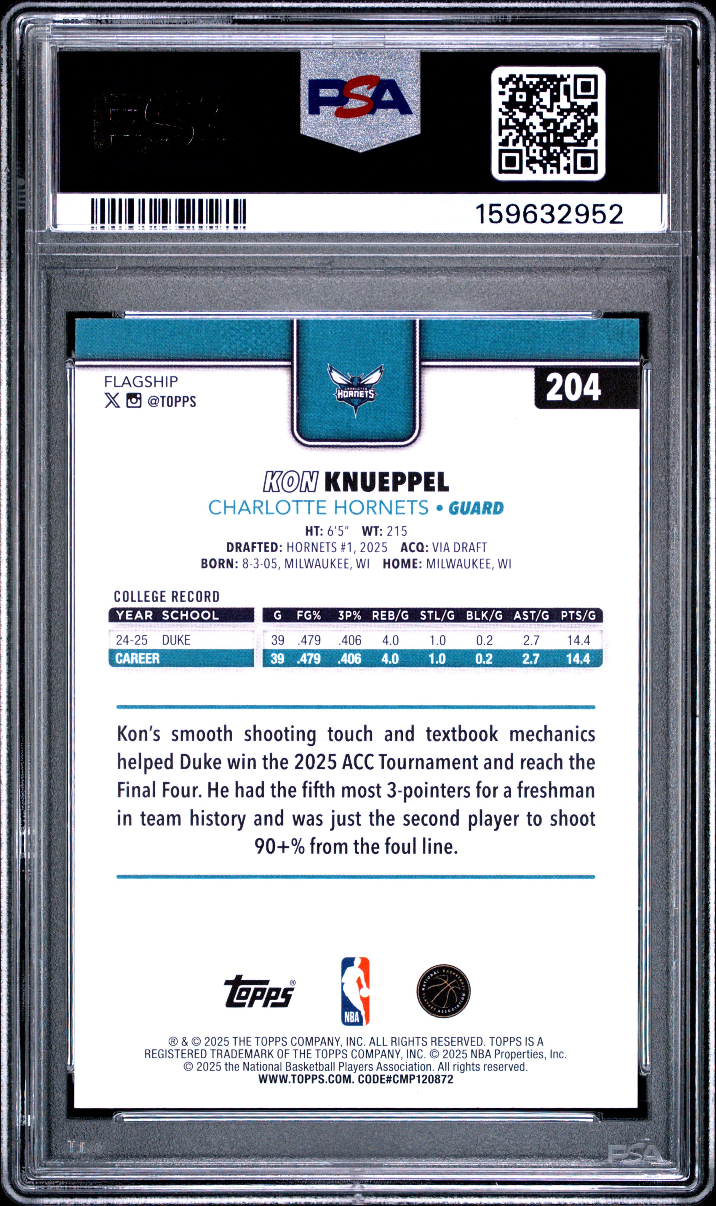 2025 TOPPS 204 KON KNUEPPEL PSA 9 - back