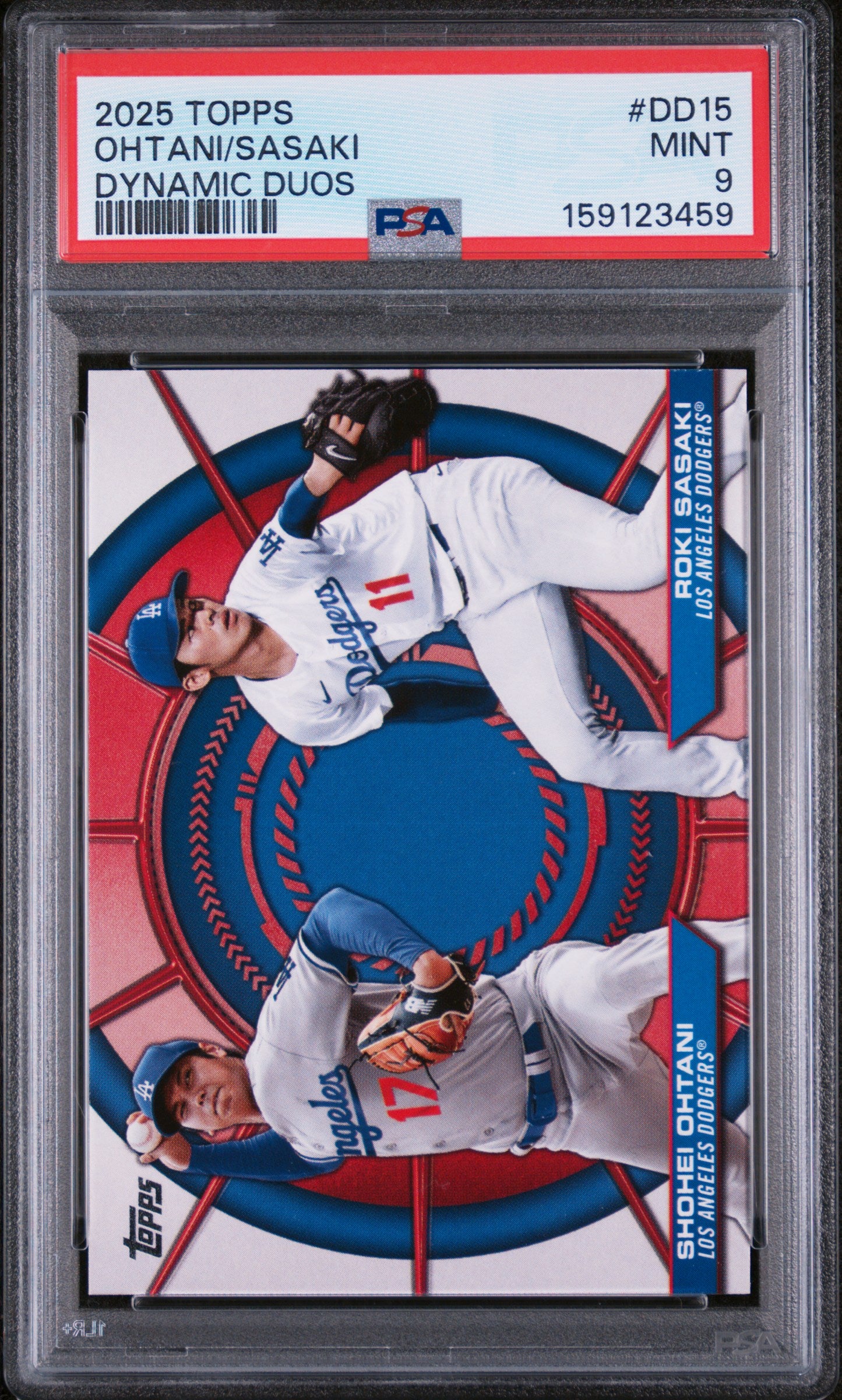 2025 TOPPS DYNAMIC DUOS DD15 SHOHEI OHTANI/ROKI SASAKI PSA 9 - front