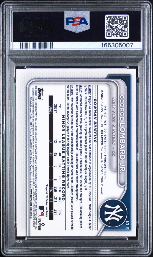 2024 Bowman Chrome Prospects #BCP79 George Lombard Jr. PSA 9