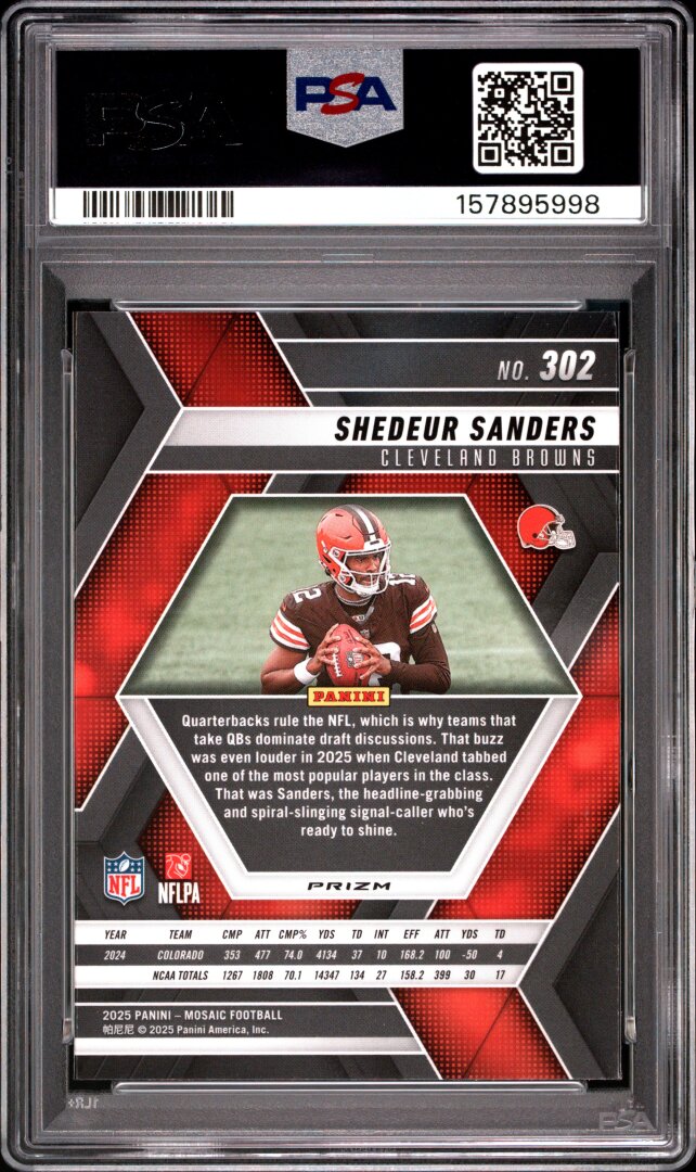 2025 Panini Mosaic Shedeur Sanders Reactive Blue PSA 10 #302