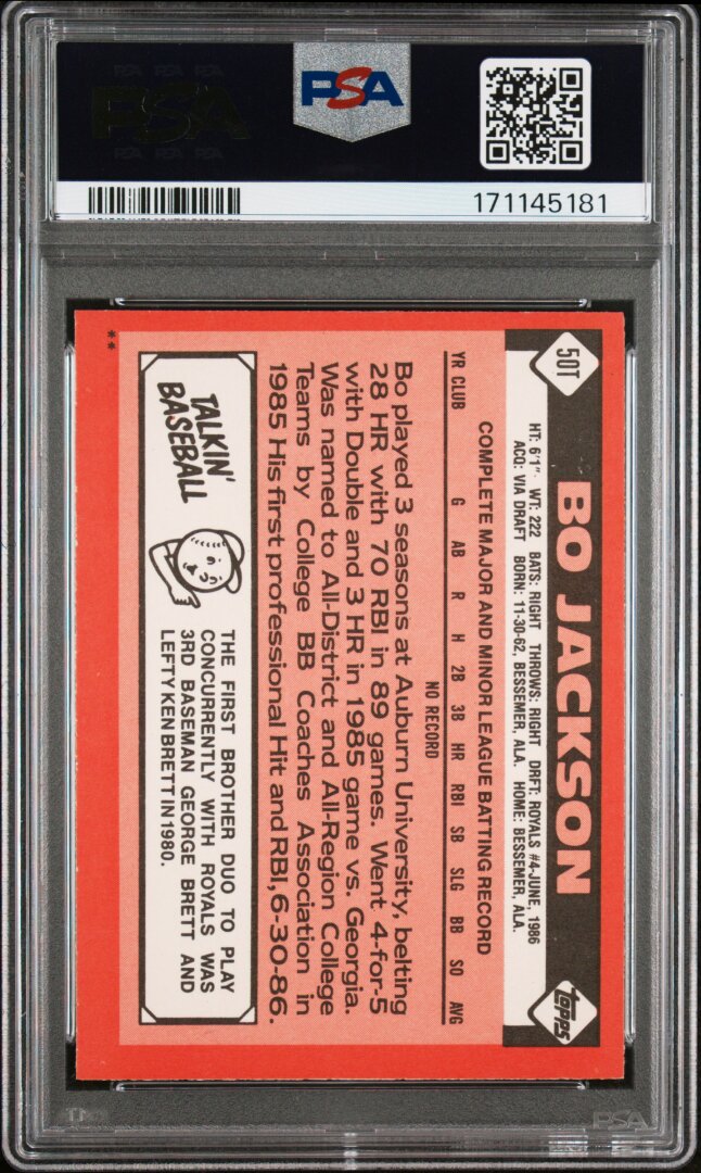 1986 Topps Traded #50T Bo Jackson PSA 8