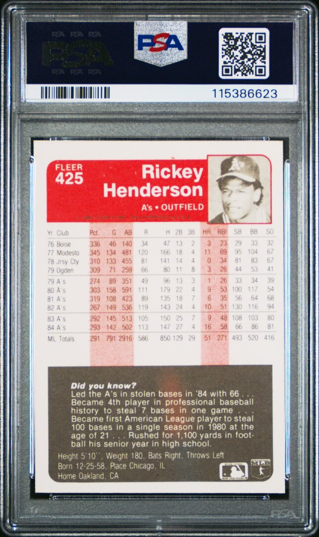 1985 Fleer Rickey Henderson PSA 8 #425