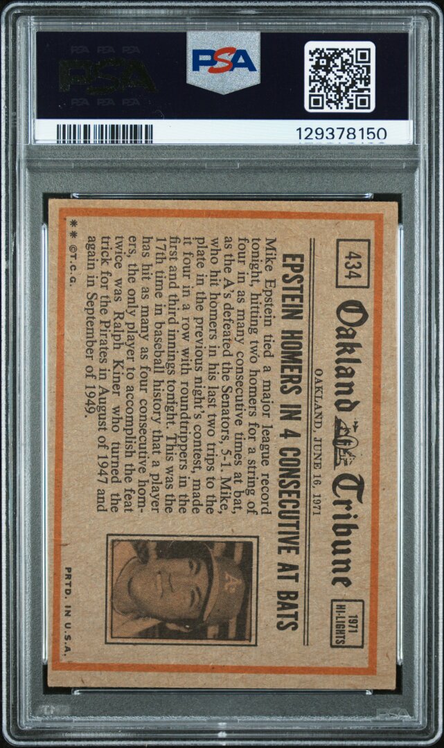 1972 Topps Johnny Bench In Action PSA 4 #434