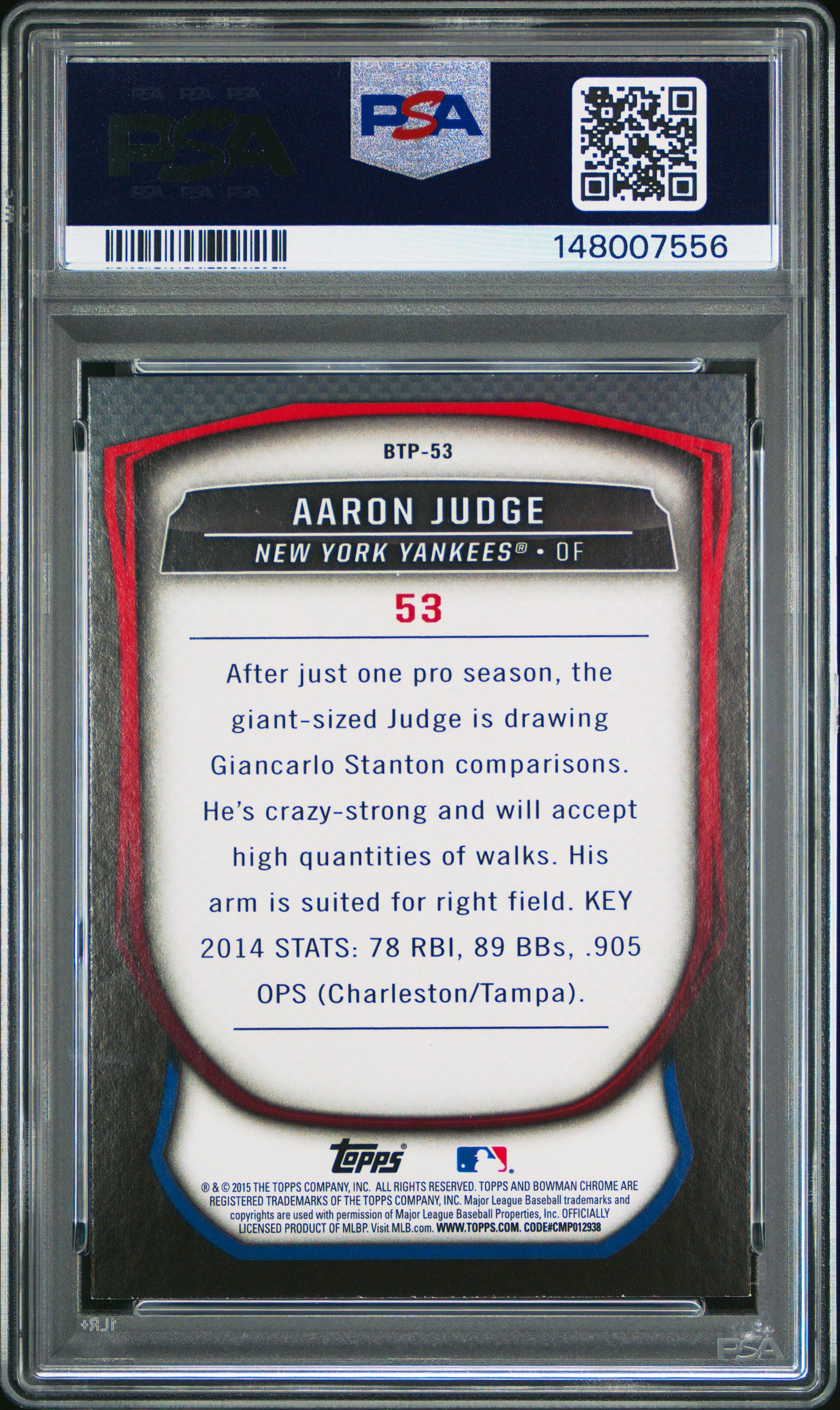 2015 Bowman Scout'S Top 100 Btp53 Aaron Judge PSA 8
