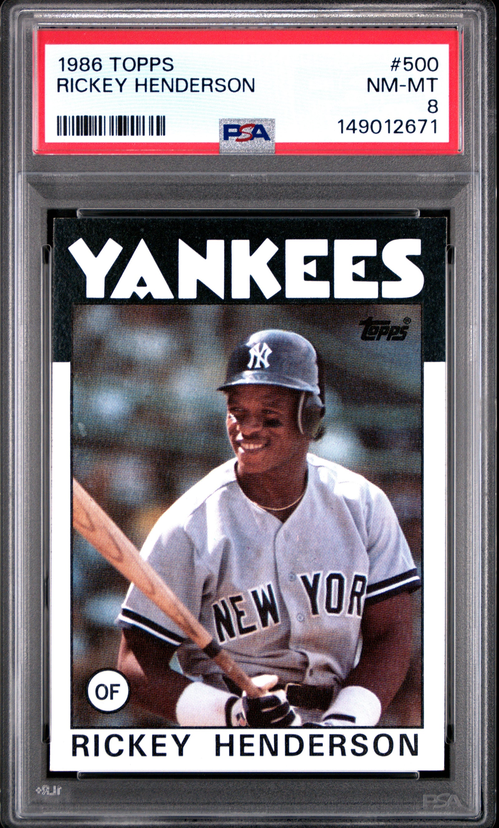 1986 TOPPS 500 RICKEY HENDERSON PSA 8 - front