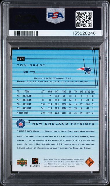 2000 Upper Deck Tom Brady RC PSA 8