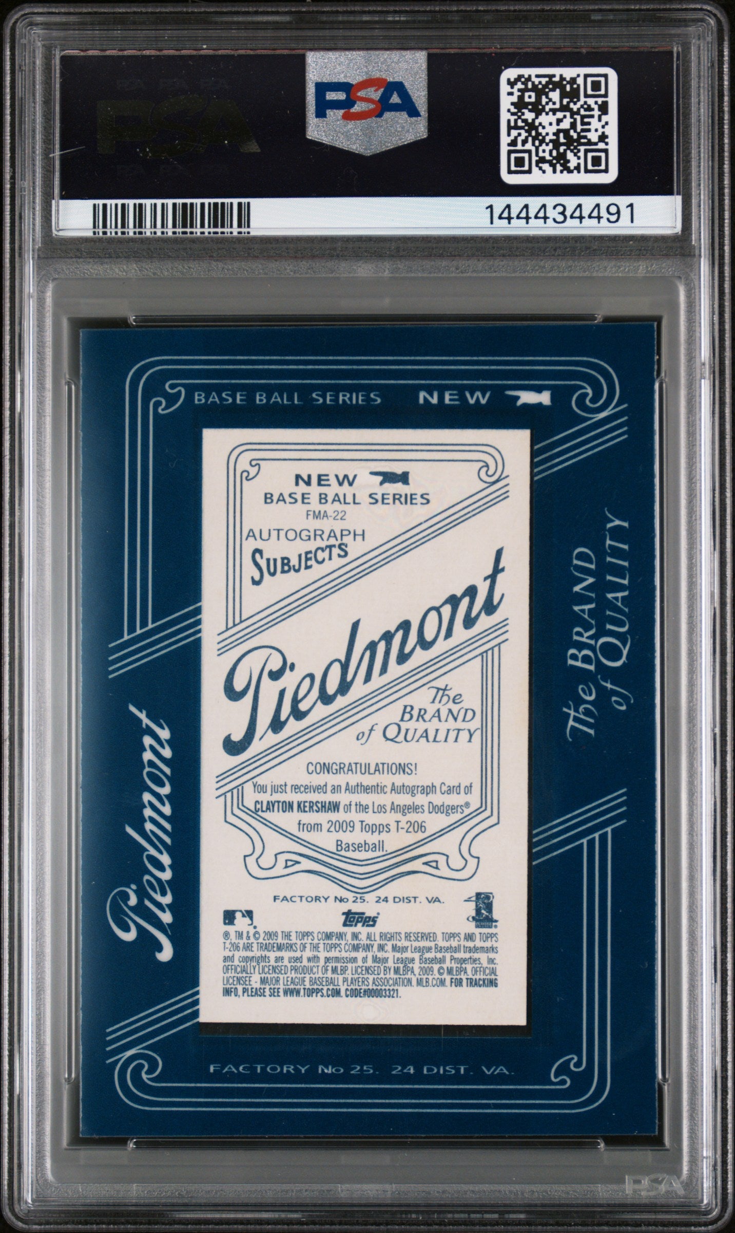 2009 Topps 206 Clayton Kershaw Mini Framed Autograph PSA 8