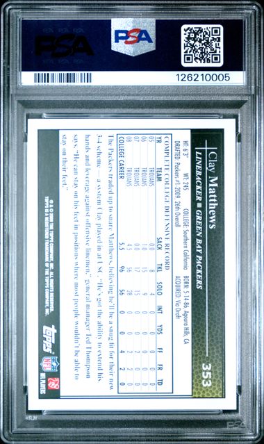 2009 Topps Clay Matthews RC #353 PSA 10