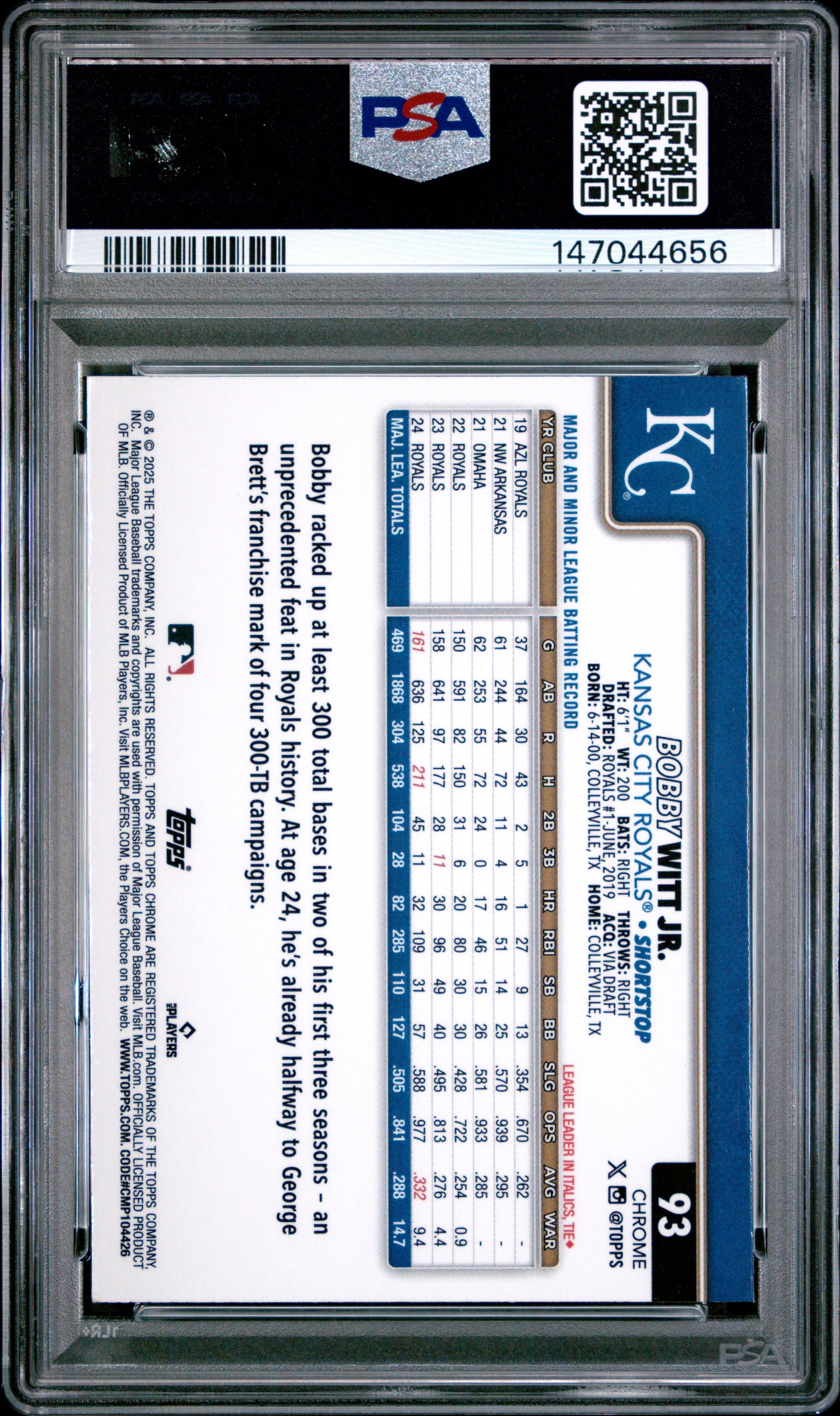 2025 Topps Chrome Bobby Witt Jr. X-Fractor PSA 8