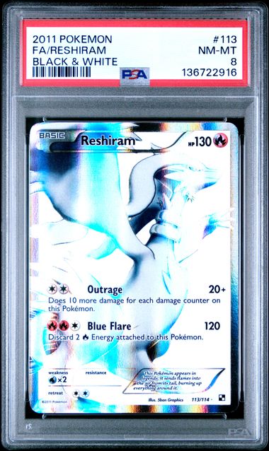 2011 Pokémon Black &amp; White #113 Full Art Reshiram PSA 8