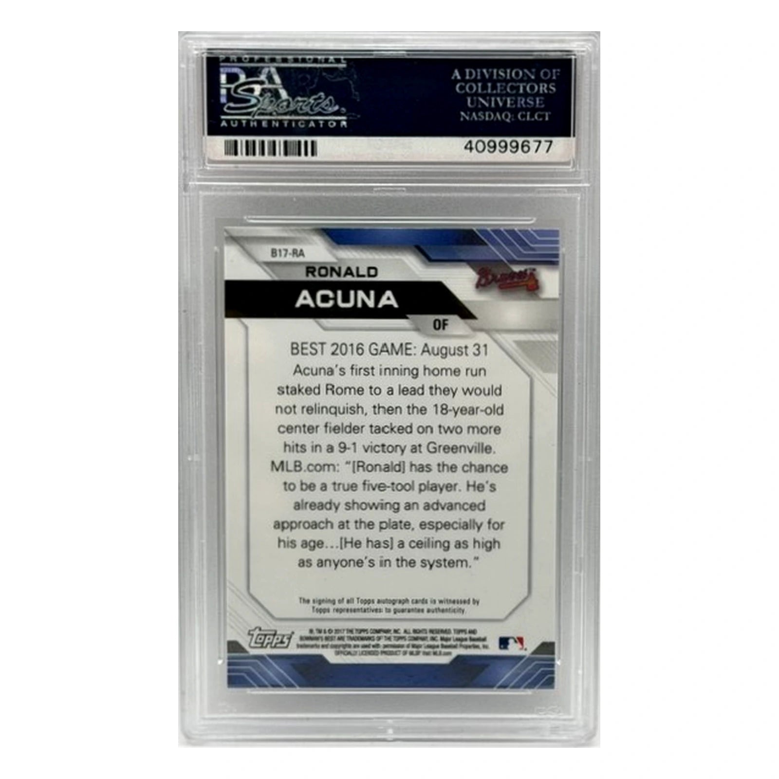 2017 Bowman's Best Ronald Acuna Auto Green /99 PSA 10 [POP 21]