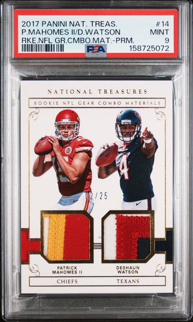 2017 National Treasures Mahomes RC #14 NFL Gear Materials /25 PSA 9