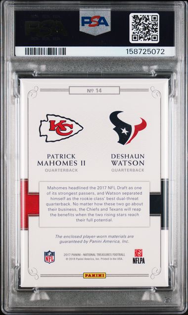 2017 National Treasures Mahomes RC #14 NFL Gear Materials /25 PSA 9