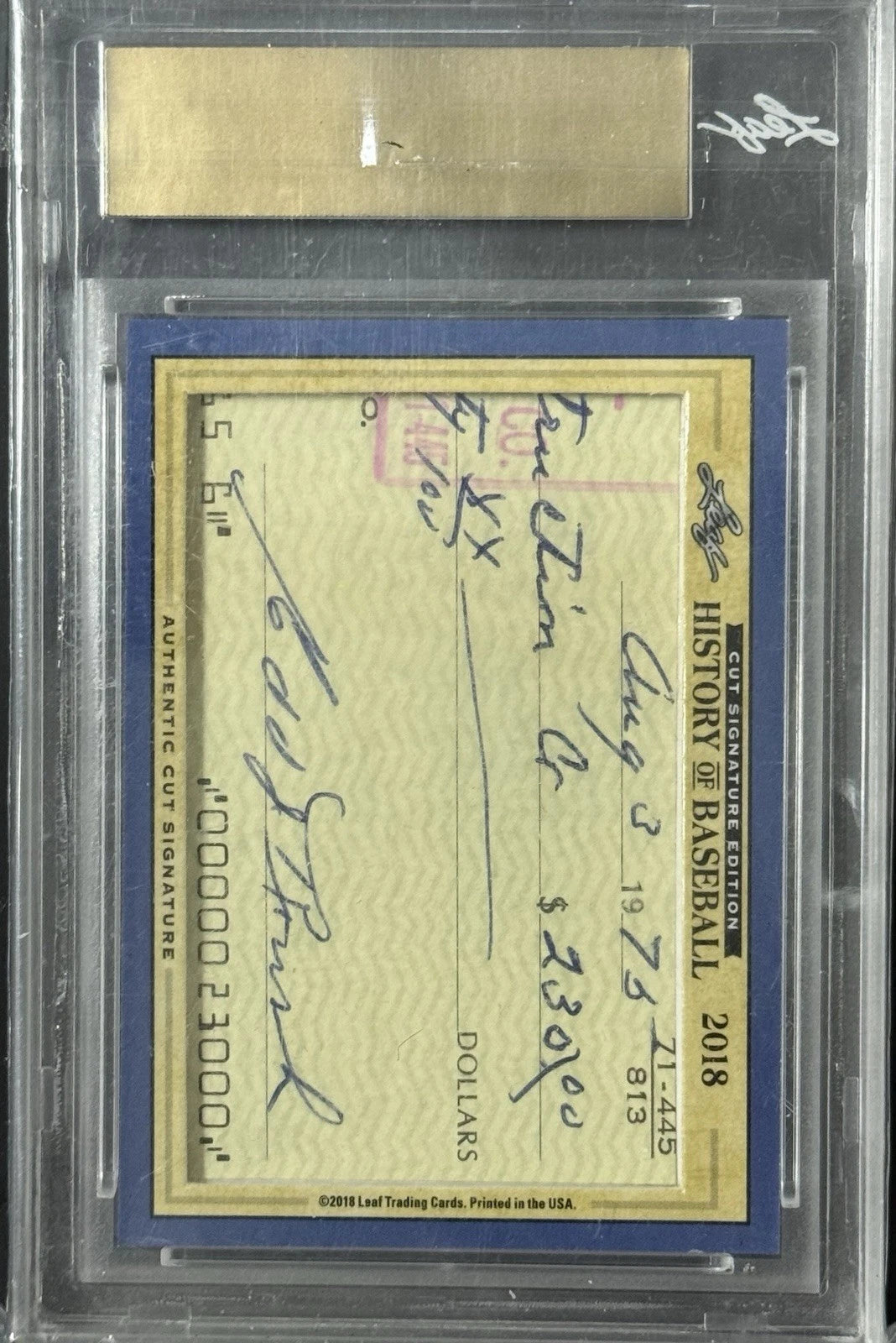 2018 Leaf History of Baseball Enos Slaughter/ Edd Roush Cut Signatures