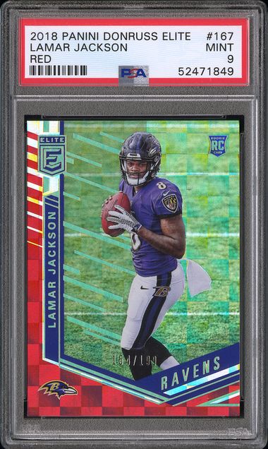 2018 PANINI DONRUSS ELITE #167 LAMAR JACKSON RED PSA 9