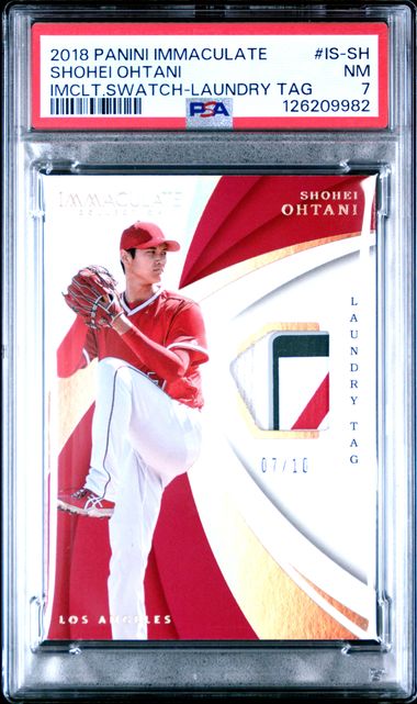 2018 Panini Immaculate Swatches Shohei Ohtani /10 Laundry Tag PSA 7