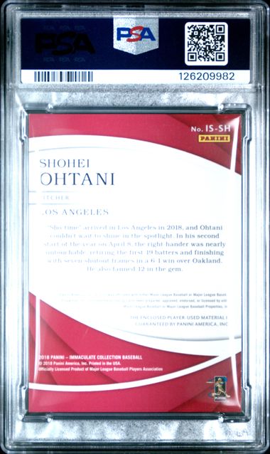 2018 Panini Immaculate Swatches Shohei Ohtani /10 Laundry Tag PSA 7