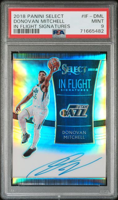 2018 PANINI SELECT DONOVAN MITCHELL IN FLIGHT SIGNATURES PSA 9