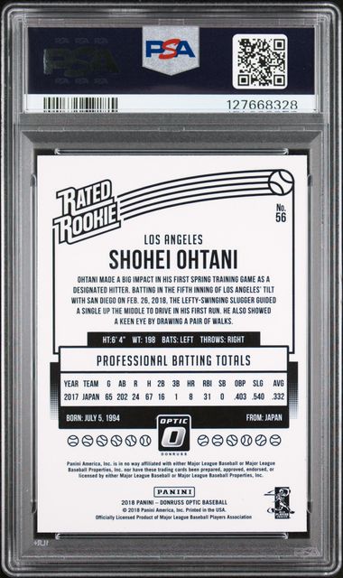 2018 Panini Donruss Optic #56 Shohei Ohtani PSA 8