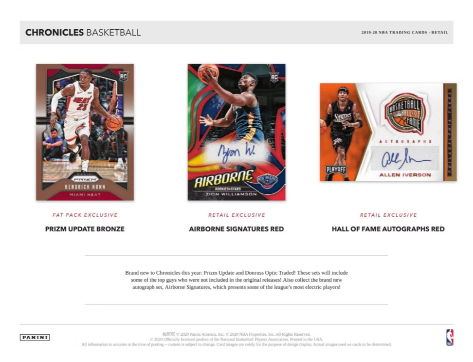 2019-20 Panini Chronicles Basketball Cello Fat Pack Box