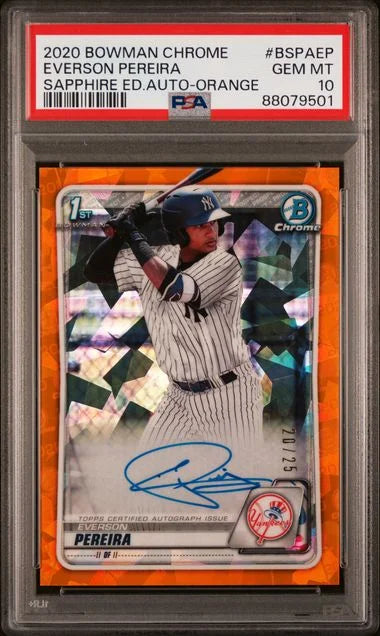 2020 Bowman Chrome Sapphire Everson Pereira Orange Auto /25 PSA 10 (POP 8)
