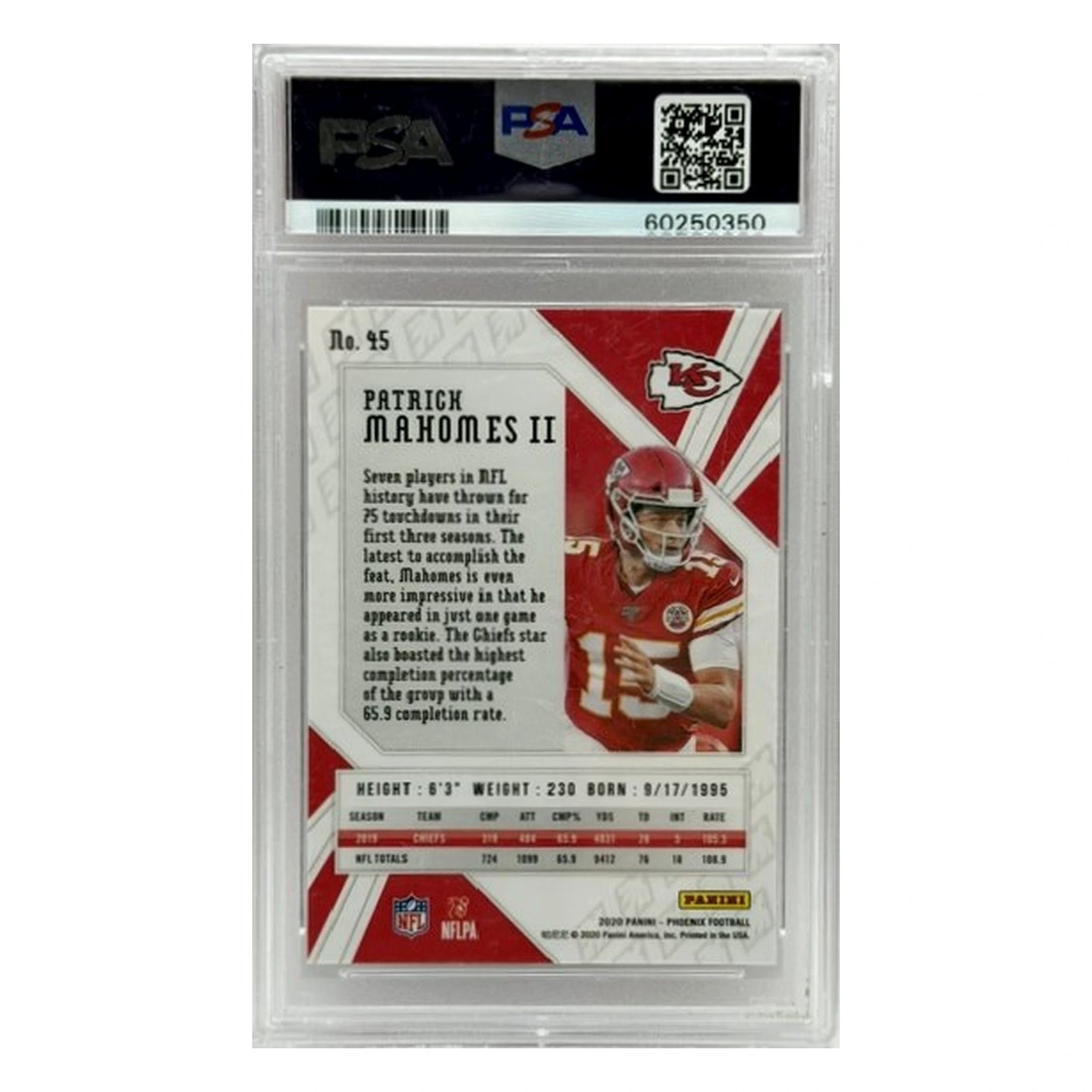 2020 Panini Phoenix Patrick Mahomes Fire Burst PSA 9