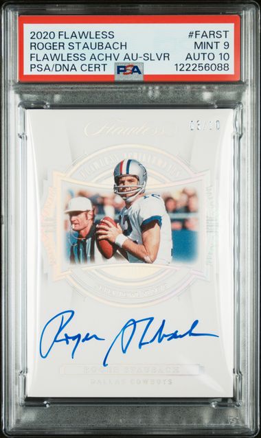 2020 PANINI FLAWLESS ROGER STAUBACH AUTOGRAPH SILVER /10 PSA 9, AUTO 10