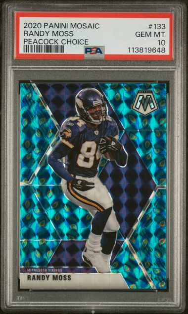 2020 Panini Mosaic Randy Moss Peacock Choice PSA 10