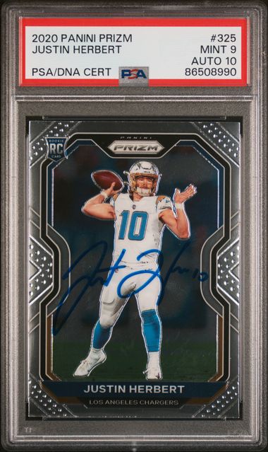 2020 PANINI PRIZM JUSTIN HERBERT RC PSA 9, AUTO 10
