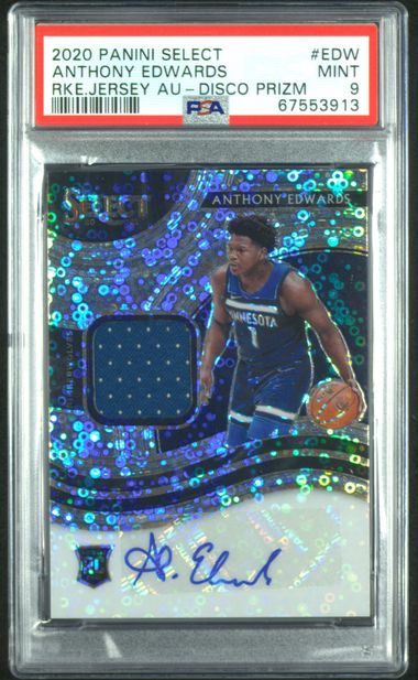 2020 Panini Select Rookie Jersey Autographs Anthony Edwards Disco Prizm PSA 9