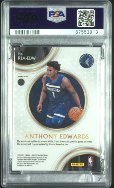 2020 Panini Select Rookie Jersey Autographs Anthony Edwards Disco Prizm PSA 9