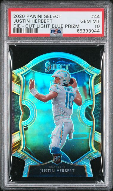 2020 Select Justin Herbert RC Die Cut Light Blue #44 PSA 10