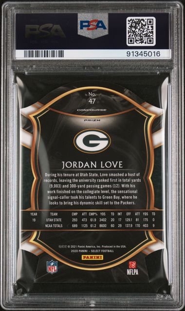 2020 Select Jordan Love Die Cut White Prizm #47 PSA 10
