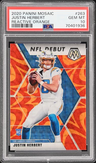 2020 Panini Mosaic Justin Herbert Reactive Orange #263 PSA 10