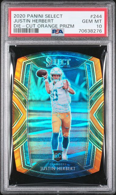 2020 Panini Select Justin Herbert #244 Die Cut Orange Prizm PSA 10