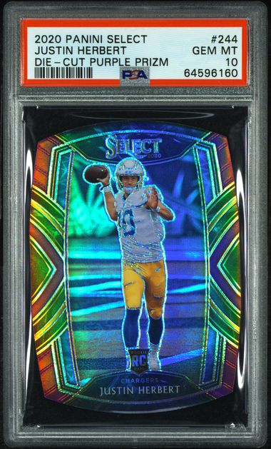 2020 Panini Select Justin Herbert #244 Die Cut Purple PSA 10