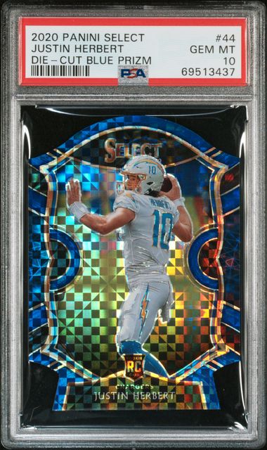 2020 Panini Select Justin Herbert #44 Die Cut Blue Prizm PSA 10