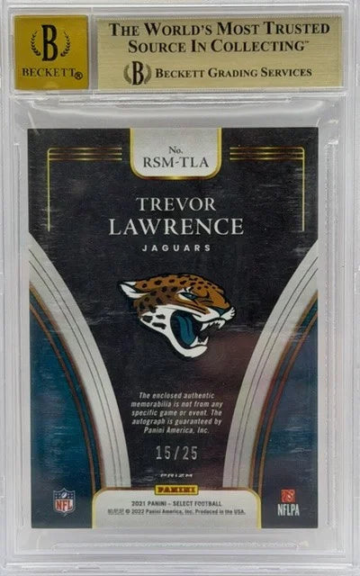 2021 Select Trevor Lawrence Rookie Signatures Mem. Neon Orange Pulsar /25 BGS 9.5