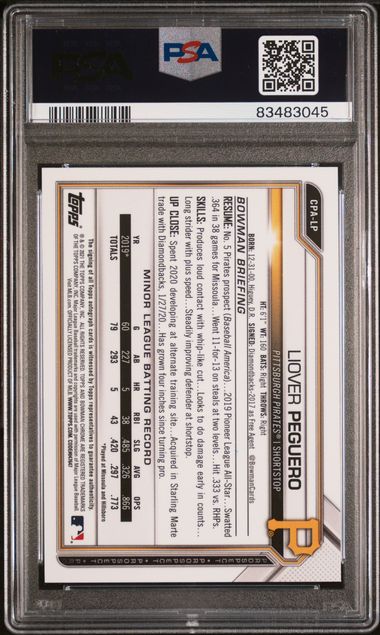 2021 Bowman Chrome Liover Peguero Prospect Autographs PSA 10