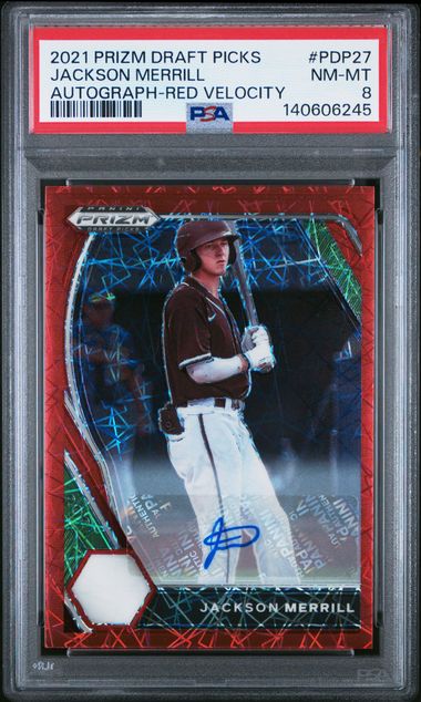2021 Panini Prizm Draft Picks Jackson Merrill Auto Red Velocity PSA 8
