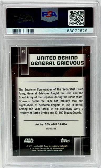 2021 TOPPS CHROME STAR WARS GALAXY GENERAL GRIEVOUS 93 REFRACTOR PSA 10