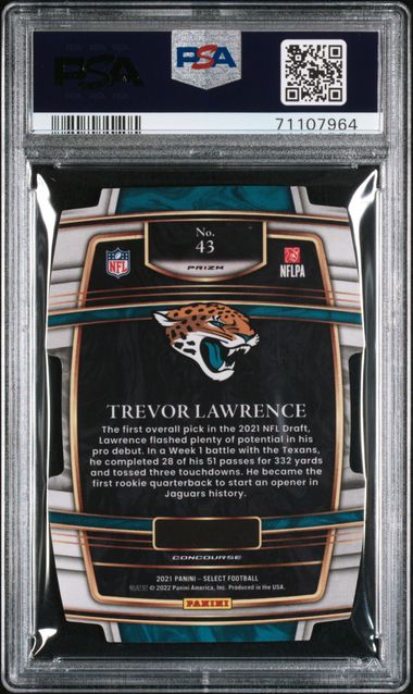 2021 Panini Select Trevor Lawrence #43 Die Cut Green/Yellow Prizm PSA 10