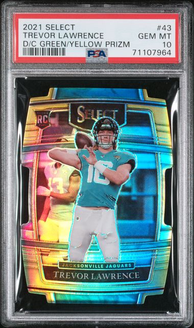 2021 Panini Select Trevor Lawrence #43 Die Cut Green/Yellow Prizm PSA 10