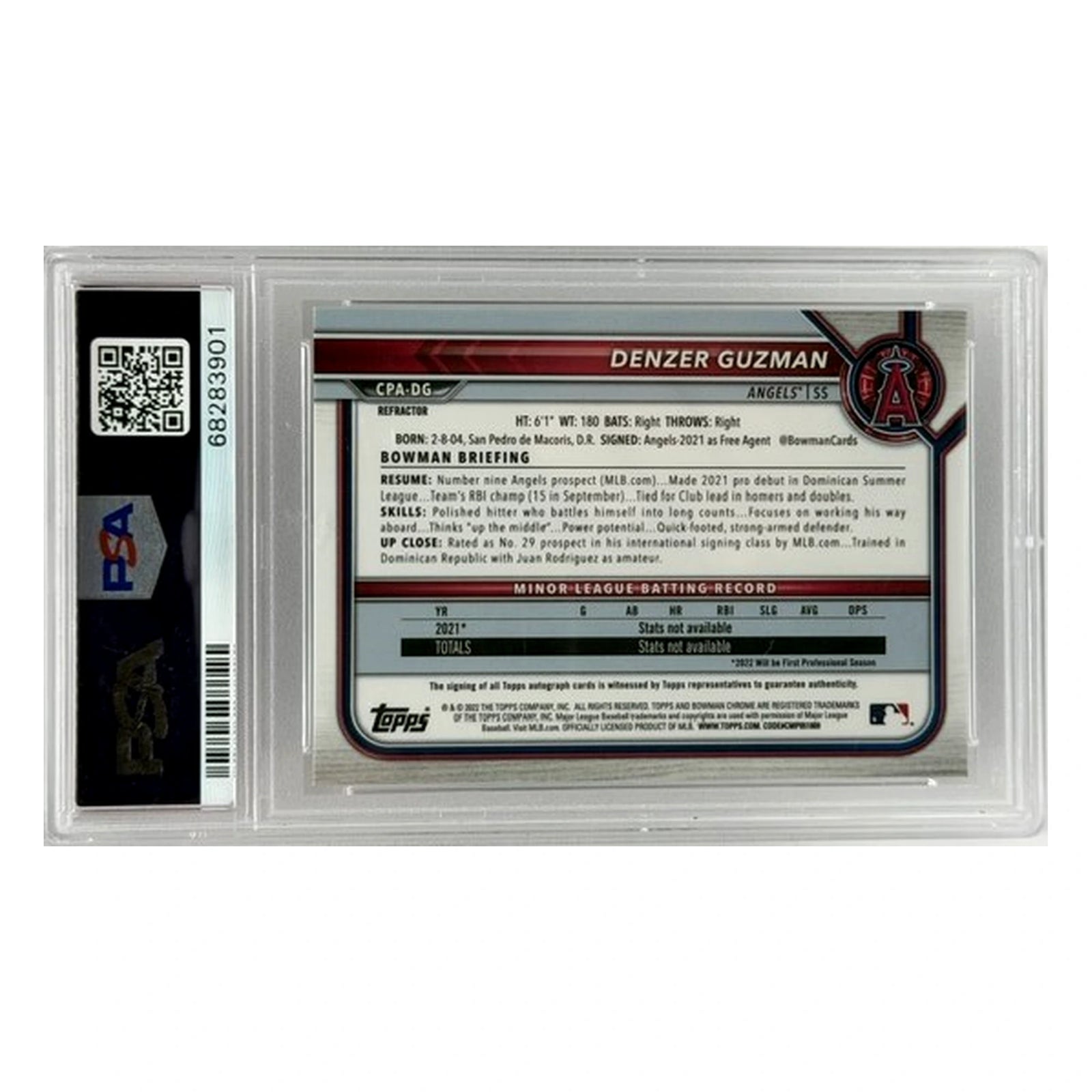 2022 Bowman Chrome Prospect Autographs DENZER GUZMAN Auto Refractor PSA 10