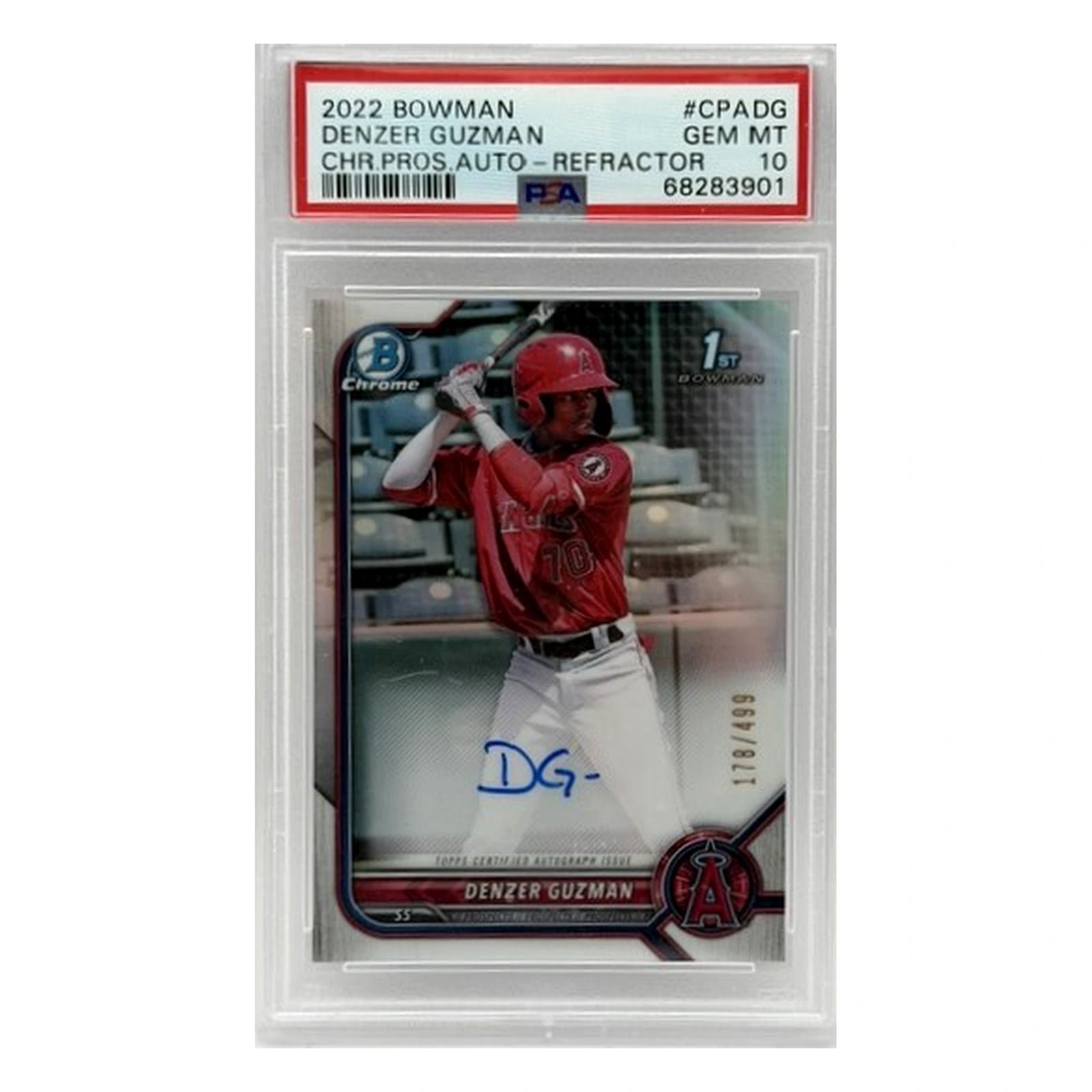 2022 Bowman Chrome Prospect Autographs DENZER GUZMAN Auto Refractor PSA 10