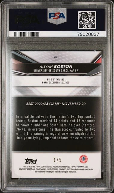 2022 Bowman University Best Aliyah Boston Red Lava Refractor 1/5 PSA 9